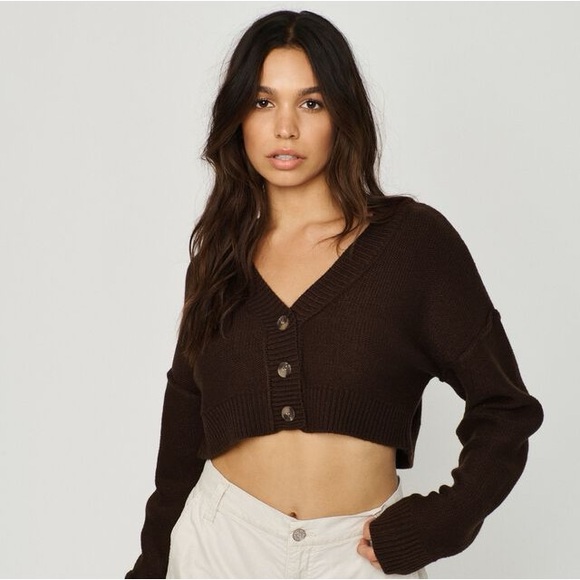 Garage Brown Cropped Jenna Cardigan S - Picture 3 of 5